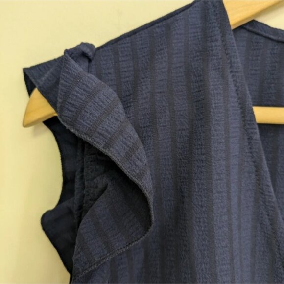 LAST CALL//Ruffled Cap Sleeve Fit & Flare Striped Navy Dress Button Up by Shein - Picture 7 of 9
